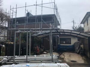岡山県笠岡市・N様邸現場レポ足場設置3