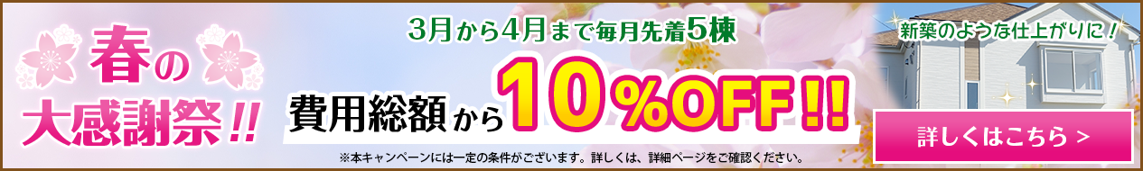 春の大感謝祭!!費用総額から10%OFF!!