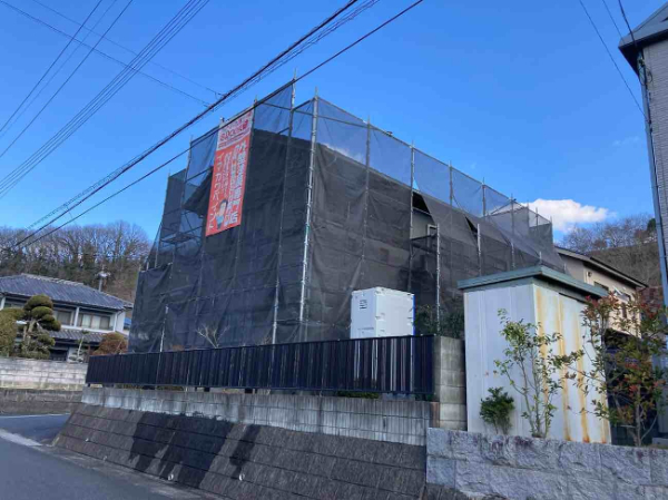 笠岡市F様邸足場養生現場レポート1